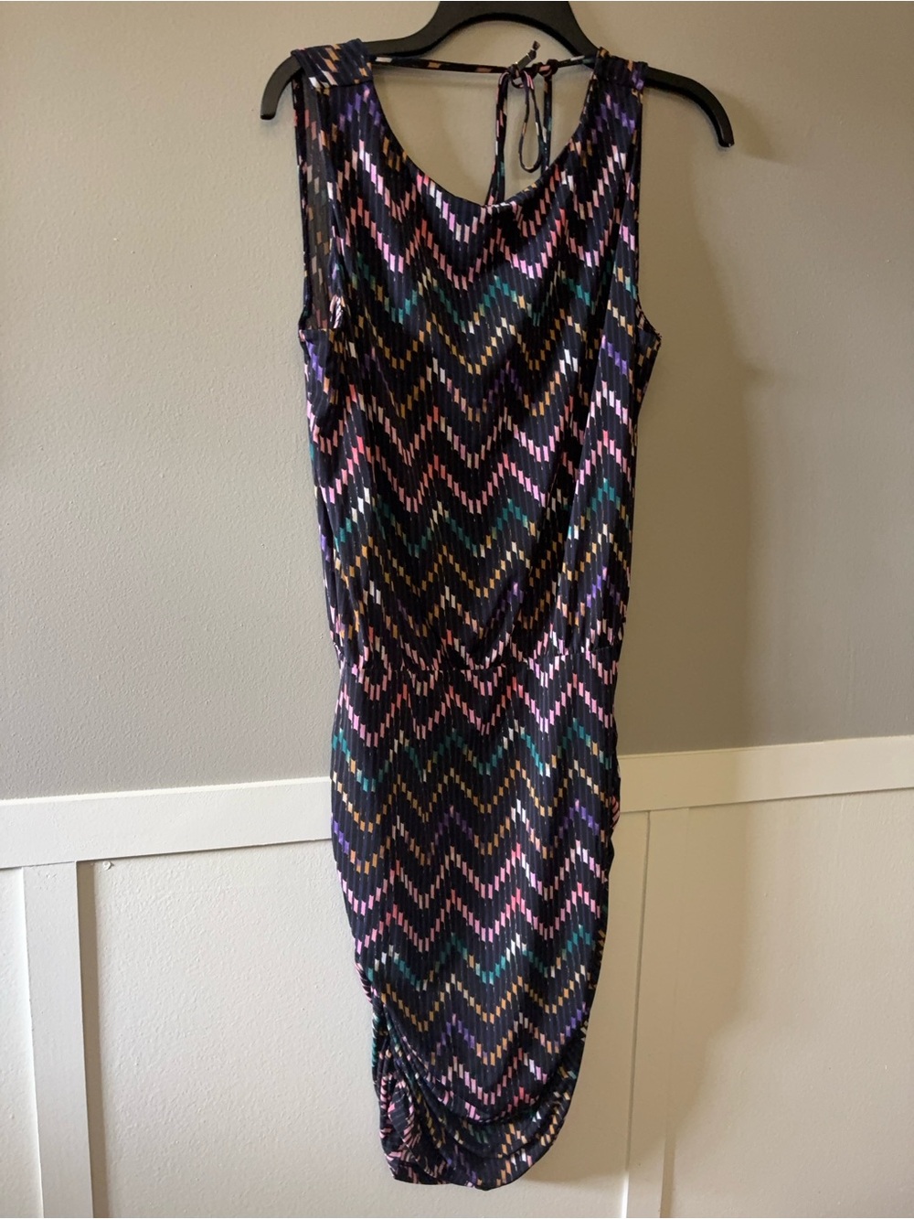 NWT Veronica M Multicolor Geometric Ruched Dress – Size L